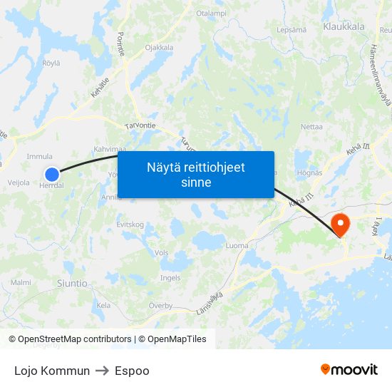 Lojo Kommun to Espoo map