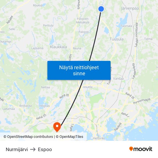 Nurmijärvi to Espoo map