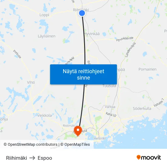 Riihimäki to Espoo map