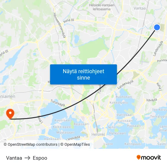 Vantaa to Espoo map