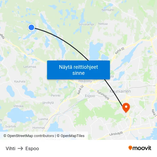Vihti to Espoo map