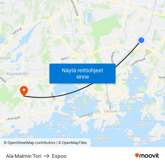 Ala-Malmin Tori to Espoo map