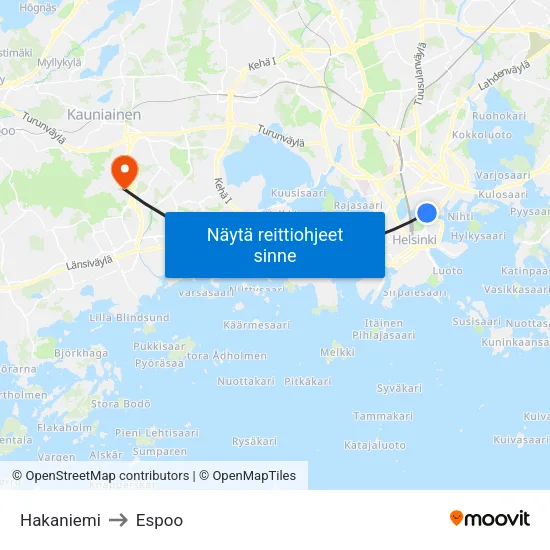 Hakaniemi to Espoo map