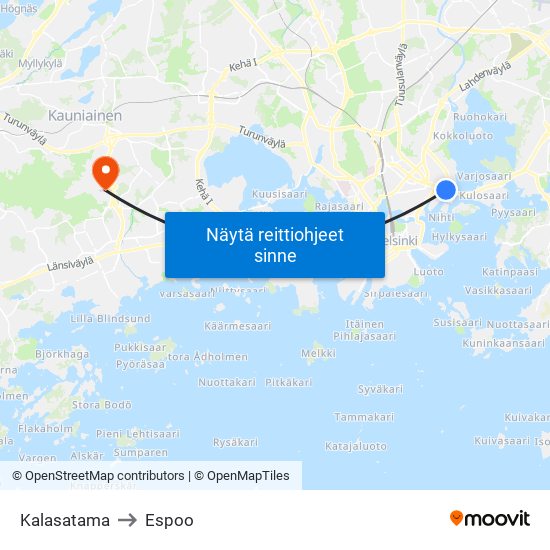 Kalasatama to Espoo map