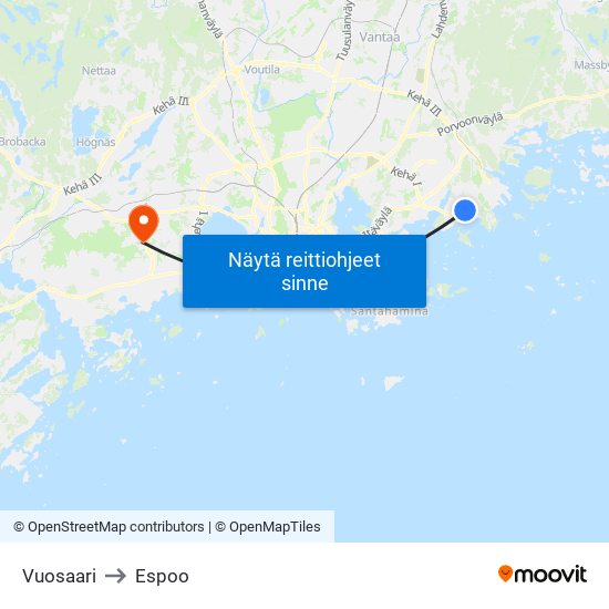 Vuosaari to Espoo map
