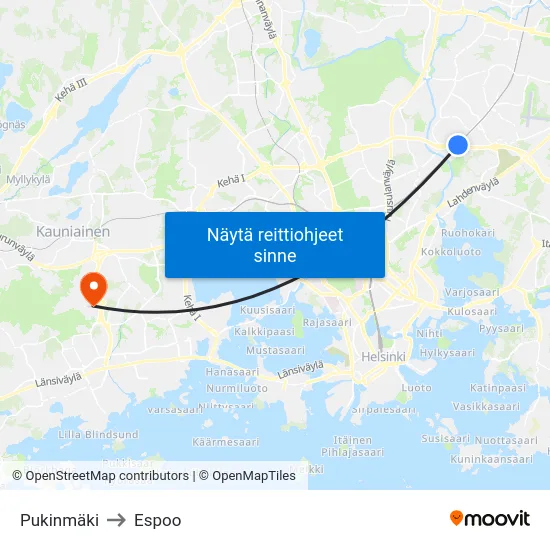 Pukinmäki to Espoo map
