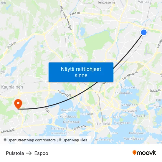 Puistola to Espoo map