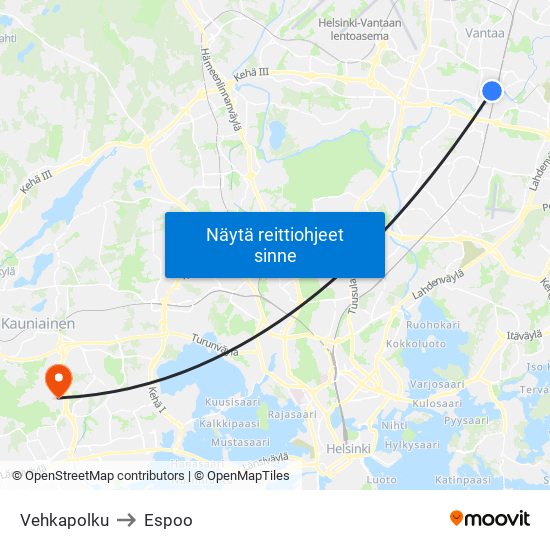 Vehkapolku to Espoo map