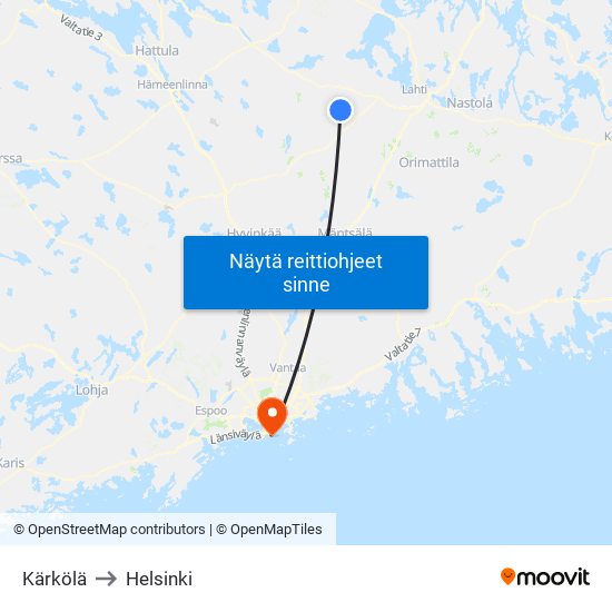 Kärkölä to Helsinki map