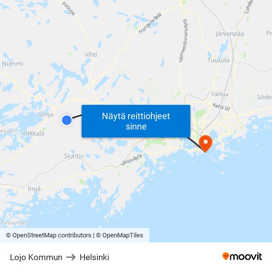 Lojo Kommun to Helsinki map