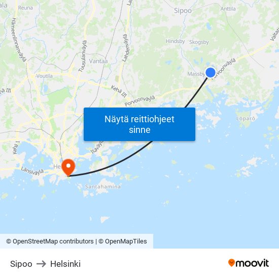 Sipoo to Helsinki map
