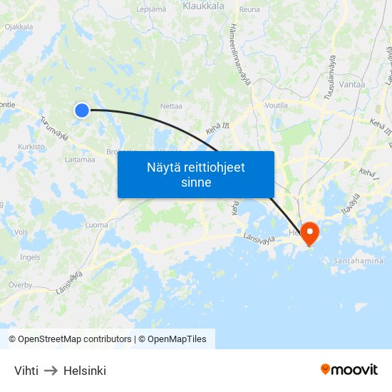 Vihti to Helsinki map