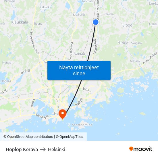 Hoplop Kerava to Helsinki map