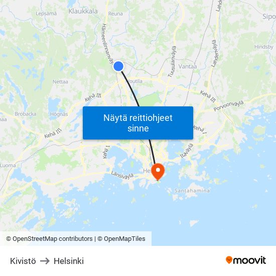 Kivistö to Helsinki map