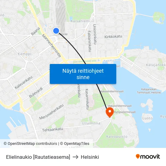 Elielinaukio [Rautatieasema] to Helsinki map