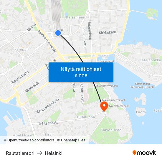 Rautatientori to Helsinki map