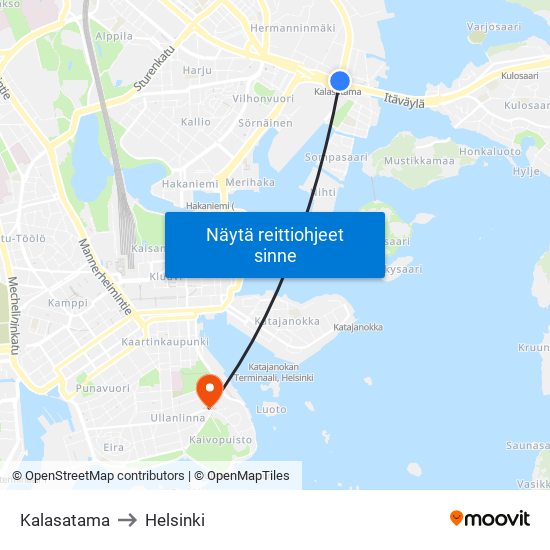 Kalasatama to Helsinki map