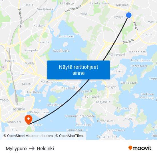 Myllypuro to Helsinki map