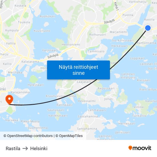 Rastila to Helsinki map