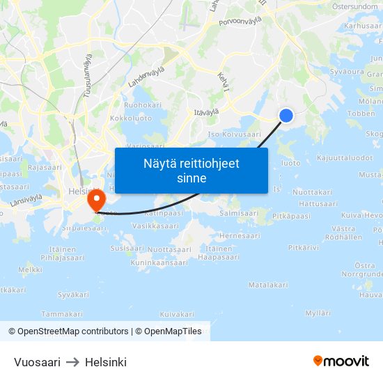 Vuosaari to Helsinki map