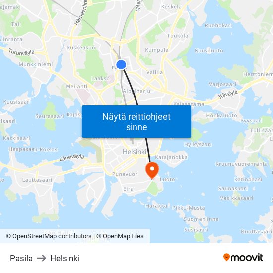 Pasila to Helsinki map