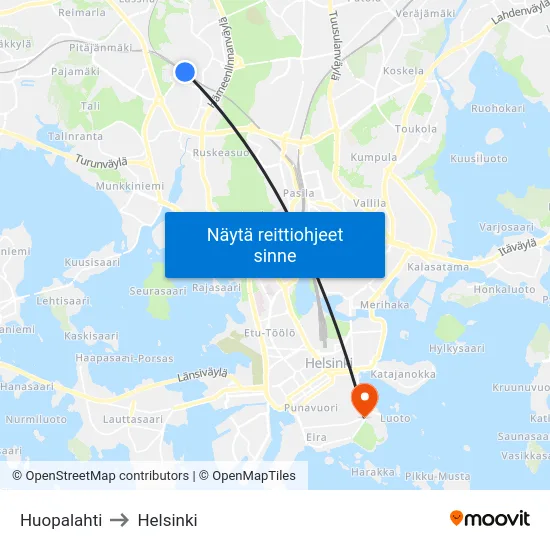 Huopalahti to Helsinki map