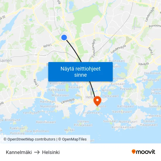 Kannelmäki to Helsinki map