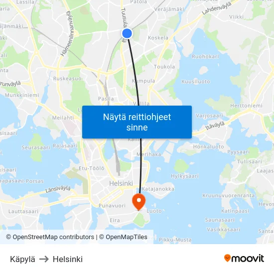 Käpylä to Helsinki map