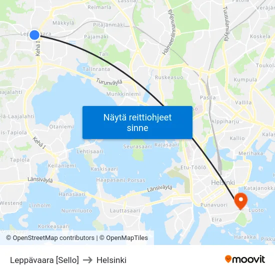 Leppävaara [Sello] to Helsinki map