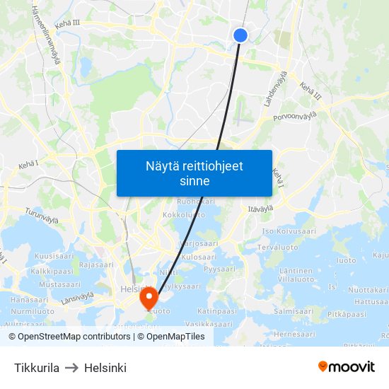 Tikkurila to Helsinki map