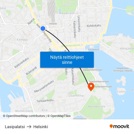 Lasipalatsi to Helsinki map