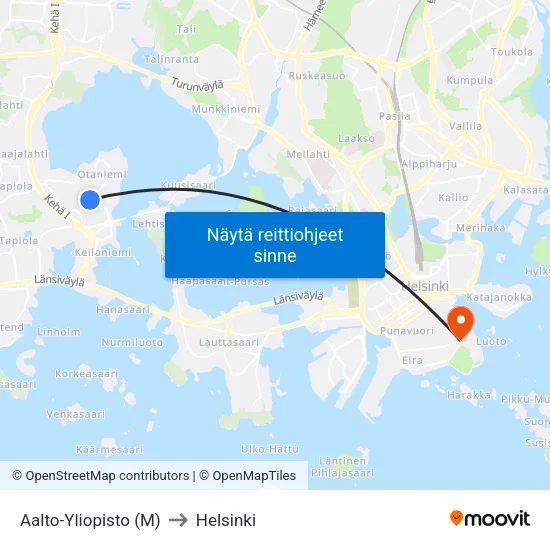 Aalto-Yliopisto (M) to Helsinki map