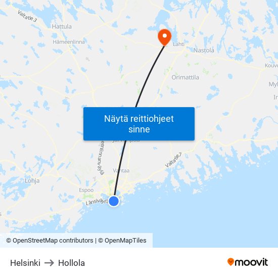 Helsinki to Hollola map