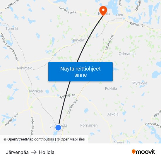 Järvenpää to Hollola map