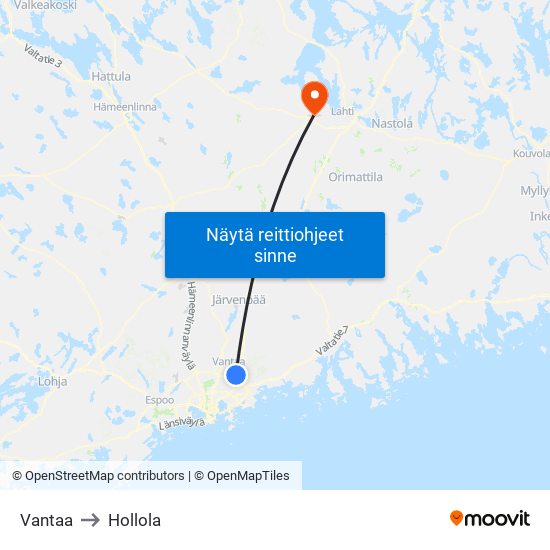 Vantaa to Hollola map