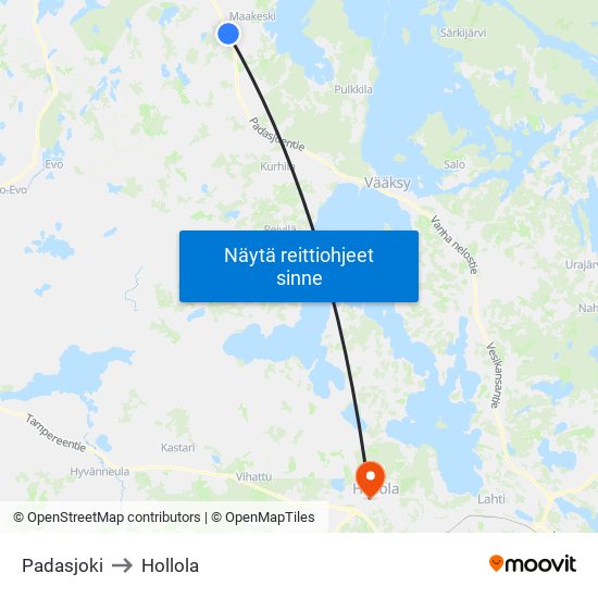 Padasjoki to Hollola map
