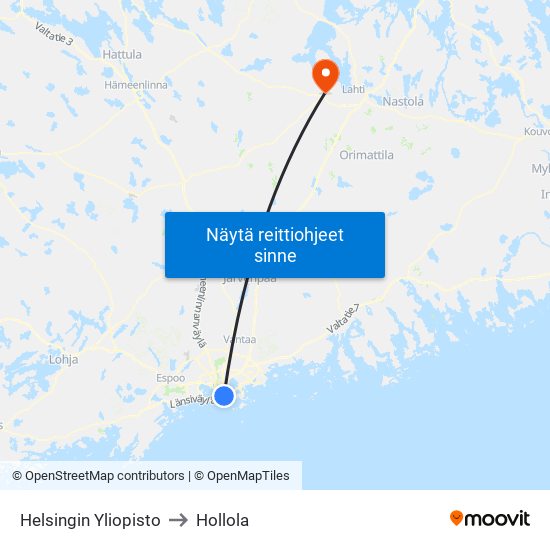 Helsingin Yliopisto to Hollola map