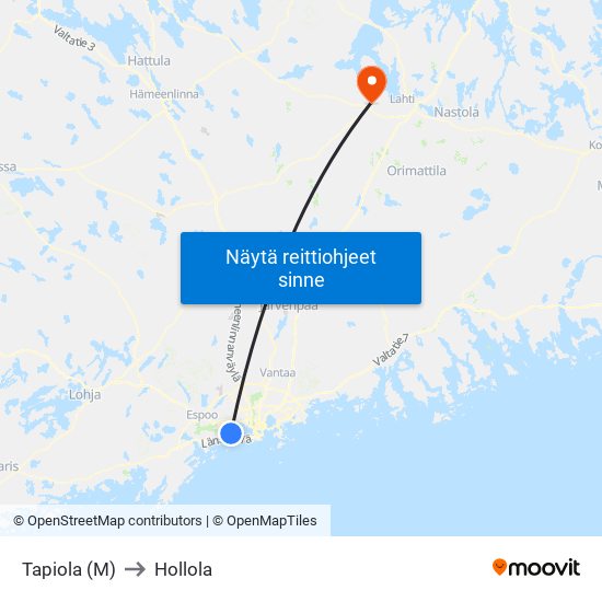 Tapiola (M) to Hollola map
