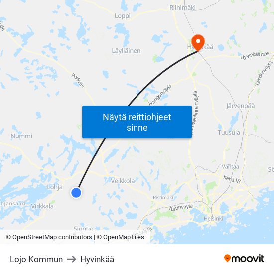 Lojo Kommun to Hyvinkää map