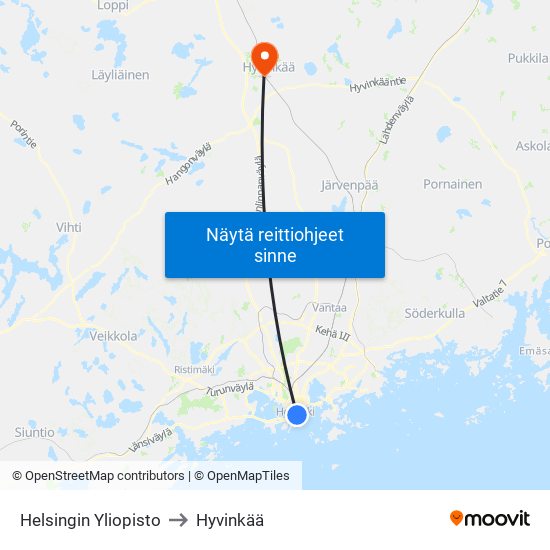 Helsingin Yliopisto to Hyvinkää map