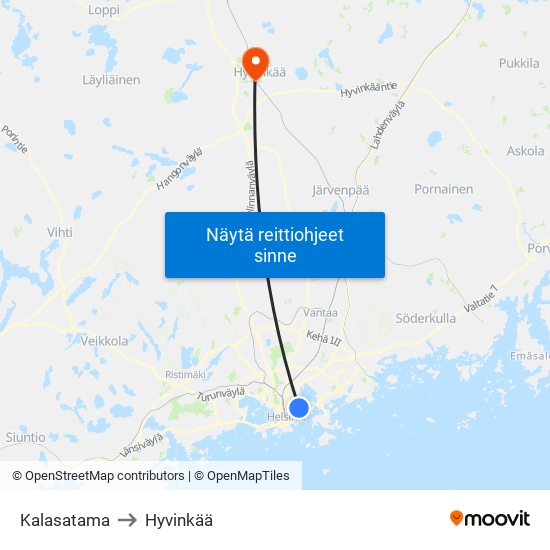 Kalasatama to Hyvinkää map