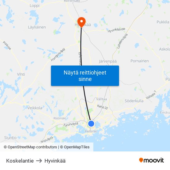 Koskelantie to Hyvinkää map