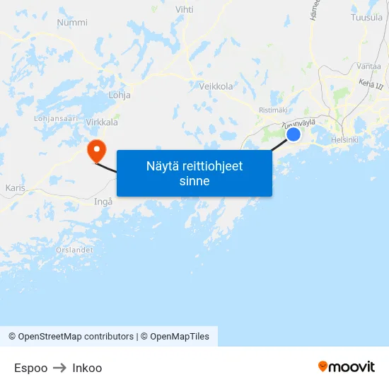 Espoo to Inkoo map