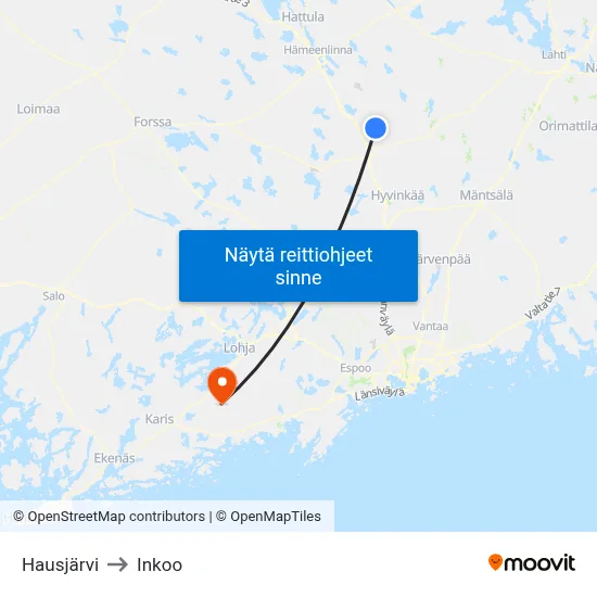 Hausjärvi to Inkoo map