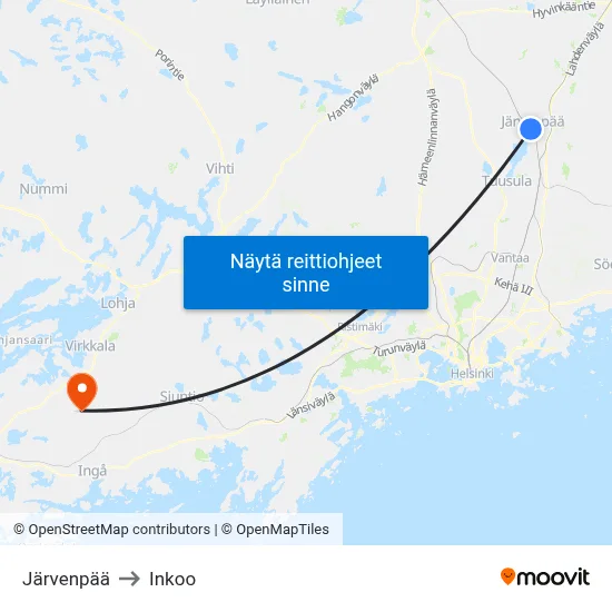 Järvenpää to Inkoo map