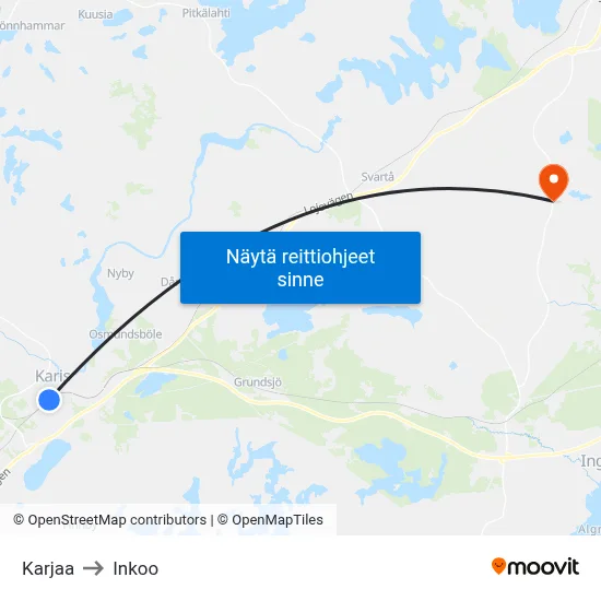 Karjaa to Inkoo map