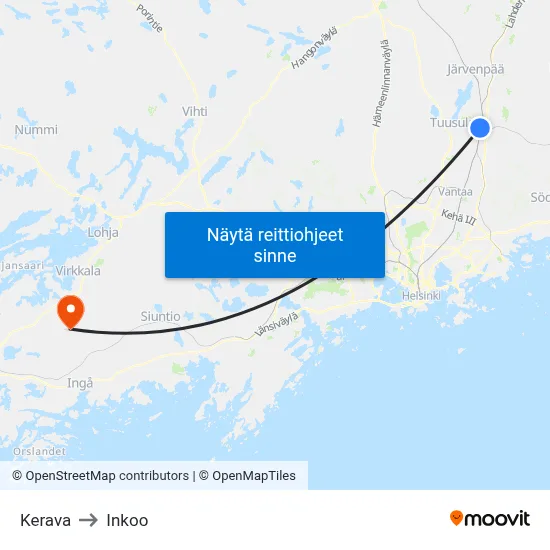 Kerava to Inkoo map