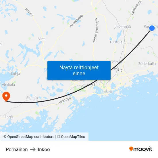 Pornainen to Inkoo map