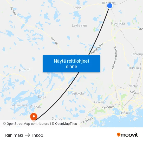 Riihimäki to Inkoo map