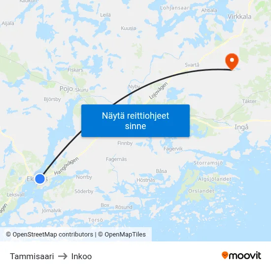 Tammisaari to Inkoo map